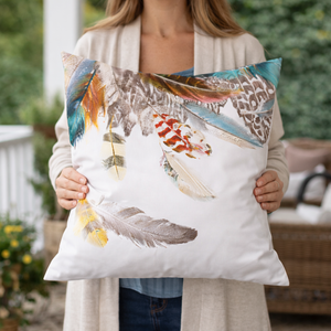 Modern Minimalist Feather Design Square Cushion Cover, 17 x 17 Inch Farmhouse Bohemian Decorative Pillowcase for Living Room Bedroom by Sona Casa