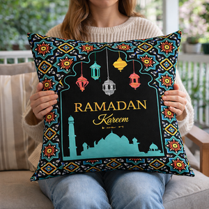 Modern Minimalist Square Cushion Cover, 17 x 17 Inch Ramadan Festive Decorative Pillowcase for Living Room Bedroom by Sona Casa