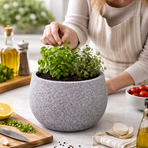 Dark Gray Round Pot for Plants, Planters Indoor Outdoor, Living Room, Garden, Patio Decor by Sona Casa