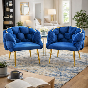 Set of 2 Royal Blue Velvet Accent Bubble Chairs, Glam Gold Frame, Home Office Hotel Lounge Bar Living Room Decor by Sona Casa
