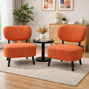 2 Pcs Set of Comfortable Orange Fabric Accent Chairs for Lounge, Home, Office, Hotel Decor by Sona Casa