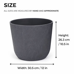 Modern Round Plastic Planter, 12-Inch Slate Gray Flower Pot, Home Office Garden Patio Porch Decor by Sona Casa