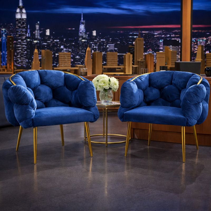 Set of 2 Royal Blue Velvet Accent Bubble Chairs, Glam Gold Frame, Home Office Hotel Lounge Bar Living Room Decor by Sona Casa