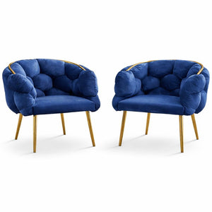 Set of 2 Royal Blue Velvet Accent Bubble Chairs, Glam Gold Frame, Home Office Hotel Lounge Bar Living Room Decor by Sona Casa