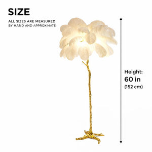 Luxurious Ostrich Feather Floor Lamp, Elegant Gold Branch LED Standing Light, Home or Office Decor by Sona Casa