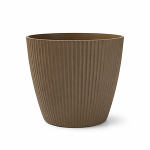 Modern Round Plastic Planter, 11 inch Brown Flower Pots with Drainage Hole, Home Office Garden Decor by Sona Casa
