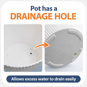 Modern Round Plastic Planter, 11 inch White Flower Pot with Drainage Hole, Home Office Garden Decor by Sona Casa