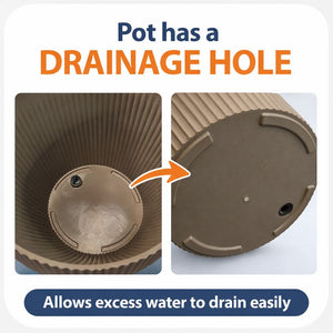 Modern Round Plastic Planter, 11 inch Brown Flower Pots with Drainage Hole, Home Office Garden Decor by Sona Casa