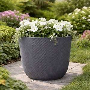 Modern Round Plastic Planter, 12-Inch Slate Gray Flower Pot, Home Office Garden Patio Porch Decor by Sona Casa