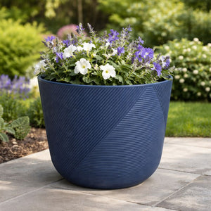 Modern Round Plastic Planter, 12-Inch Blue Flower Pot for Herbs and Ornamental Plants, Home Office Garden Decor by Sona Casa