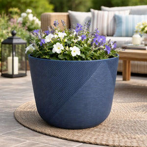 Modern Round Plastic Planter, 12-Inch Blue Flower Pot for Herbs and Ornamental Plants, Home Office Garden Decor by Sona Casa