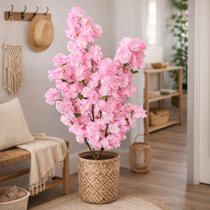 5 ft Tall Faux Pink Sichuan Cherry Blossom, Nearly Natural Large Artificial Tree, Indoor Decor for Living Room, Office, Patio-Sona Casa