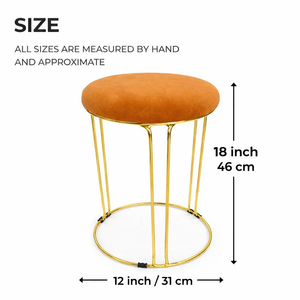 Petite Lightweight Brown Stool with Gold Frame, Fabric Seat Compact Living Room Accent Home Decor - Accent Collection