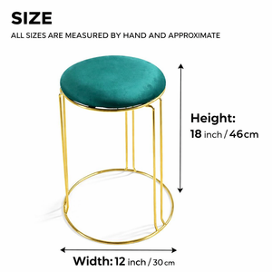 Petite Lightweight Green Stool with Gold Frame Set of 2, Fabric Seat Compact Living Room Accent Home Decor - Accent Collection