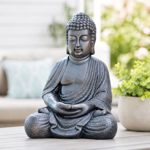 Tall Buddha Statue, Large 24" Temple Indoor Outdoor Sculpture, Living Room Garden Patio Statuary Decor