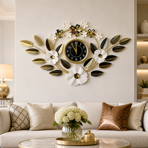 Large Gold Metal Wall Clock with V-Shaped Design, Modern Minimalist Decorative Timepiece for Living Room or Office