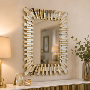 Large Gold Wall Mirror with Sleek Metallic Finish for Elegant Home Decor, 71x91cm by Sona Casa