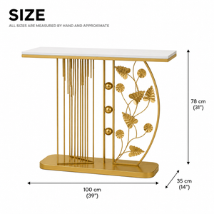 Modern Gold Console Table with Designer Base, Sleek Metallic Finish, Ideal for Entryway or Living Room Decor