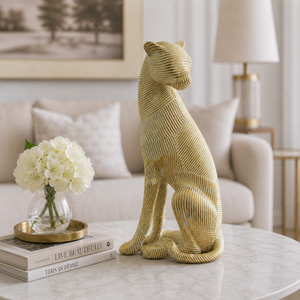 Elegant Leopard Sculpture Decorative Figurine in Matte Finish, Perfect for Modern Home Decor, 19x14x34cm
