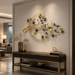 Large Metal 3D Wall Sculpture Golden Tree, Modern Abstract Nature-Inspired Home Decor, 132x82x8 cm