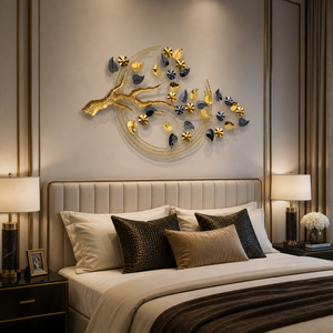 Large Metal 3D Wall Sculpture Golden Tree, Modern Abstract Nature-Inspired Home Decor, 132x82x8 cm