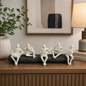 Abstract Musicians Decorative Sculpture in Neutral Tones, Modern Artistic Home Accent, 33L x 8W x 13H cm