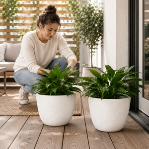 Set of 2 White Round 12-Inch Planter Pots - Modern Minimalist Indoor Outdoor Plant Containers