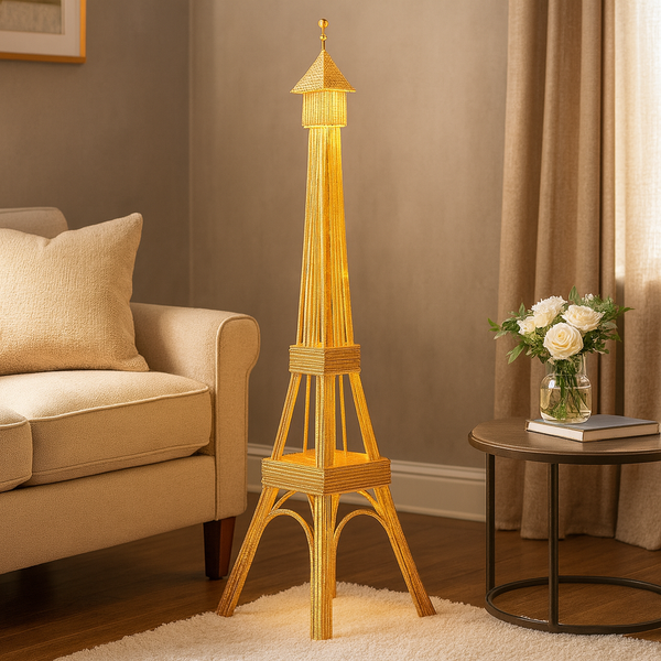 Tall Eiffel Tower LED Floor Lamp 63 inch Modern Decorative Paris France Model with Gold Frame & White LED Ambient, Home Decor Lighting-Sona Casa
