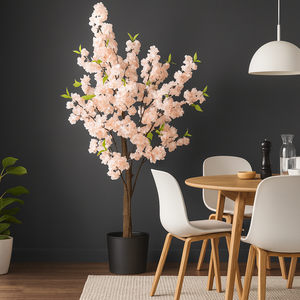 Large Nearly Natural Fake Light Peach Sichuan Cherry Blossom, 5 ft Lifelike Tall Artificial Tree, Indoor Decor for Living Room, Office, Patio-Sona Casa