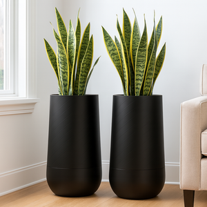 Set of 2 Contemporary Decorative Self Watering Pot, Modern Tall Black Indoor Planter, 33 in Home, Office, Garden Decoration, Gift-Sona Casa