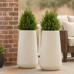 Set of 2 Tall White Indoor Decorative Planter, Modern Contemporary Self Watering Pot Home, Porch, Patio Decor Gifts-Sona Casa