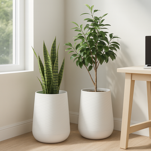 Set of 2 Modern Tall White Indoor Self Watering Decorative Planter, 19 in Contemporary Flower Pot Home, Office Decoration, Gift-Sona Casa