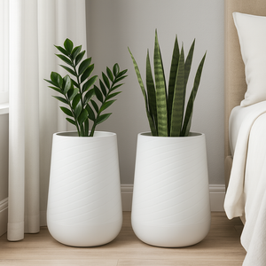 Set of 2 Modern Tall White Indoor Self Watering Decorative Planter, 19 in Contemporary Flower Pot Home, Office Decoration, Gift-Sona Casa