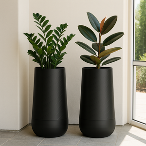 Set of 2 Contemporary Decorative Self Watering Pot, Modern Tall Black Indoor Planter, 33 in Home, Office, Garden Decoration, Gift-Sona Casa