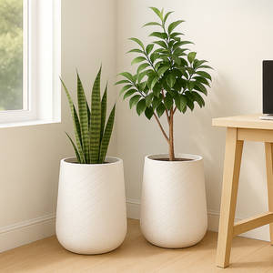 Set of 2 Modern Tall Indoor Self Watering Decorative Planter, 19 in Contemporary Flower Pot Home, Office Decoration, Gift-Sona Casa