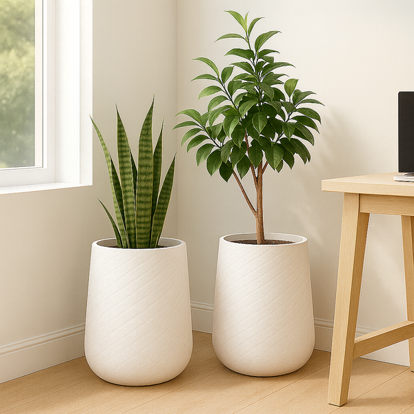 Set of 2 Modern Tall Indoor Self Watering Decorative Planter, 19 in Contemporary Flower Pot Home, Office Decoration, Gift-Sona Casa