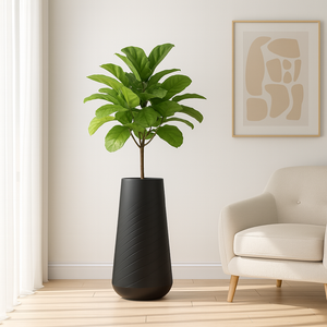 Tall Black Indoor Decorative Planter, 27" Modern Minimalist Self Watering Pot, Home, Front Porch, Patio, Backyard & Garden Décor-Sona Casa