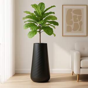 Contemporary Decorative Self Watering Pot, Modern Tall Black Indoor Planter, 33 in Home, Office, Garden Decoration, Gift-Sona Casa