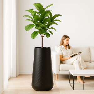 Contemporary Decorative Self Watering Pot, Modern Tall Black Indoor Planter, 33 in Home, Office, Garden Decoration, Gift-Sona Casa