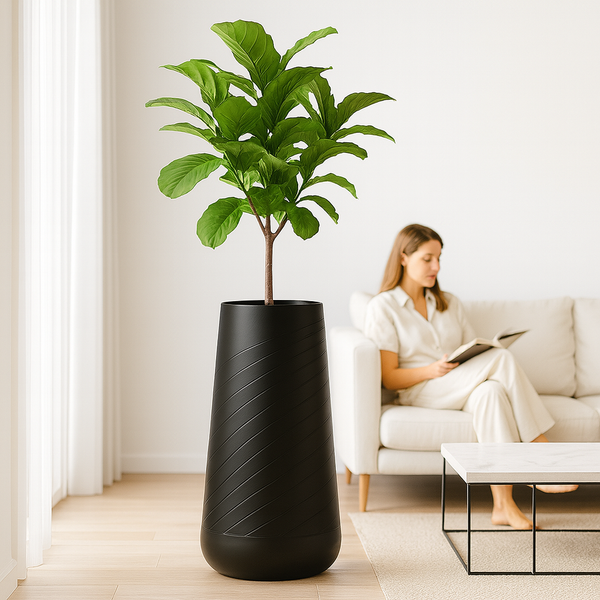 Contemporary Decorative Self Watering Pot, Modern Tall Black Indoor Planter, 33 in Home, Office, Garden Decoration, Gift-Sona Casa
