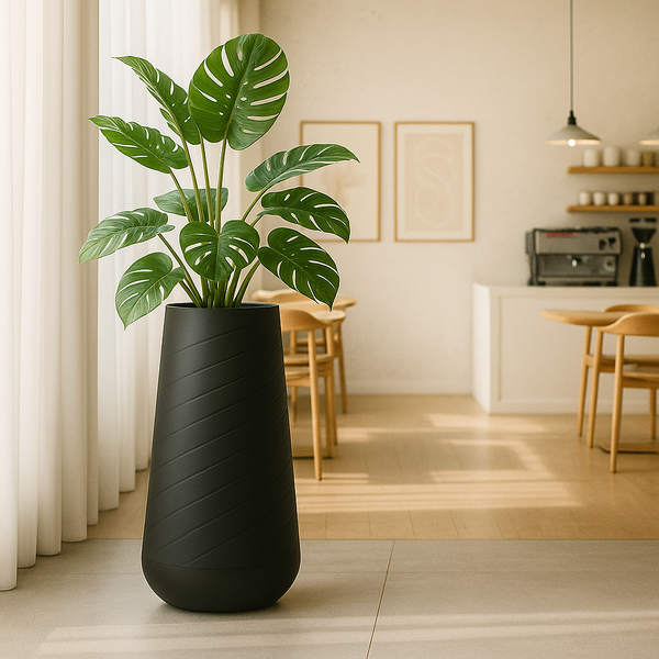 Contemporary Decorative Self Watering Pot, Modern Tall Black Indoor Planter, 33 in Home, Office, Garden Decoration, Gift-Sona Casa