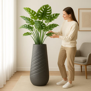 Modern Tall Black Indoor Self Watering Decorative Plant Pot, 33 in Contemporary Flower Pot Home, Office, Garden Decoration, Gift-Sona Casa