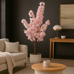 Large Nearly Natural Fake Light Pink Sichuan Cherry Blossom, 5 ft Lifelike Tall Artificial Tree, Indoor Decor for Living Room, Office, Patio-Sona Casa