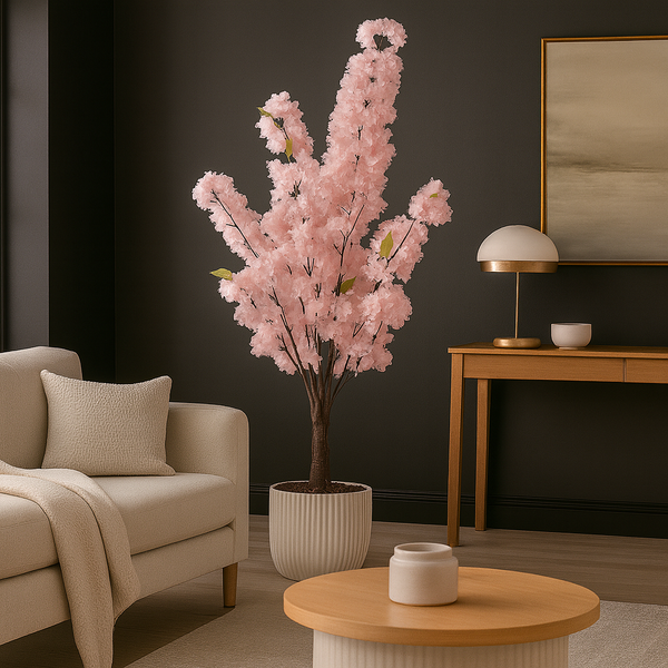 Large Nearly Natural Fake Light Pink Sichuan Cherry Blossom, 5 ft Lifelike Tall Artificial Tree, Indoor Decor for Living Room, Office, Patio-Sona Casa