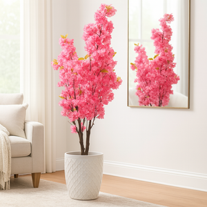 5 ft Tall Faux Pink Sichuan Cherry Blossom, Nearly Natural Large Artificial Tree, Indoor Decor for Living Room, Office, Patio-Sona Casa