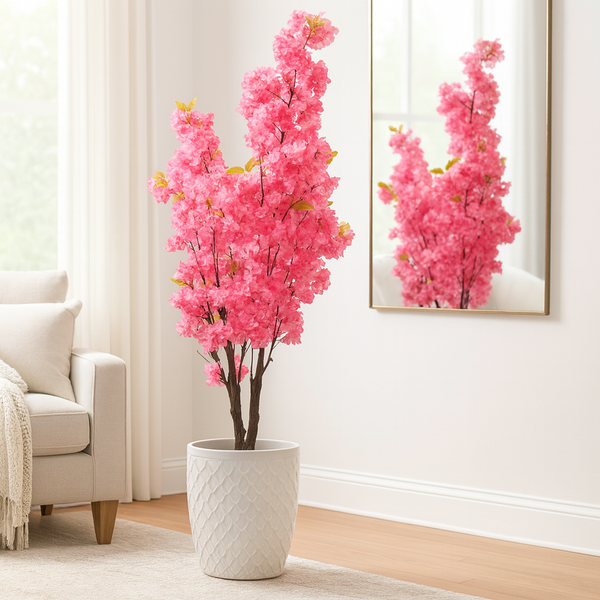 5 ft Tall Faux Pink Sichuan Cherry Blossom, Nearly Natural Large Artificial Tree, Indoor Decor for Living Room, Office, Patio-Sona Casa
