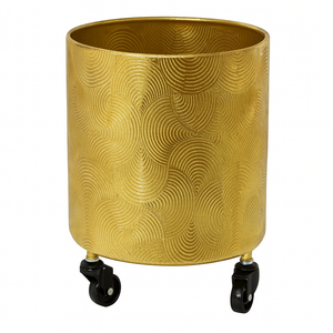 Gold Metal Foil Planters Set with Wheels and Drain Plug, Indoor Pot for Fresh or Faux Plants Home Decor Gift-Sona Casa