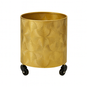 Gold Metal Foil Planters Set with Wheels and Drain Plug, Indoor Pot for Fresh or Faux Plants Home Decor Gift-Sona Casa