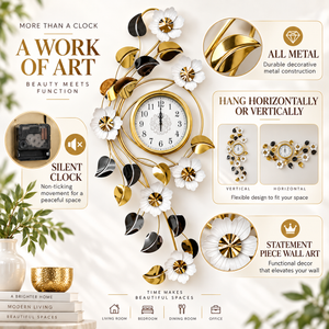 Gold, White and Silver Floral Wall Clock-Sona Casa