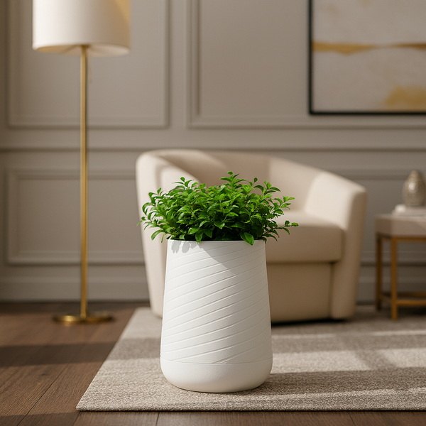 Modern Tall White Indoor Self Watering Decorative Planter, 19 in Contemporary Flower Pot Home, Office Decoration, Gift-Sona Casa